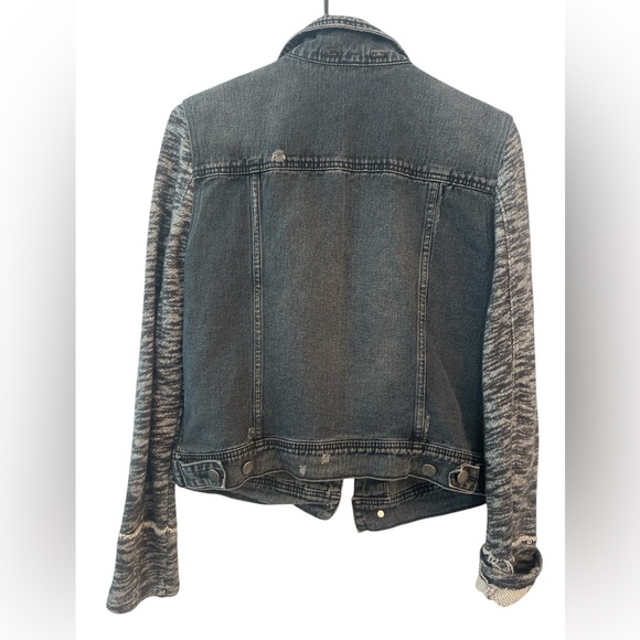 FREE PEOPLE Distressed mixed Grunge witch core sweatshirt black Jean Jacket SZ M - Picture 3 of 9